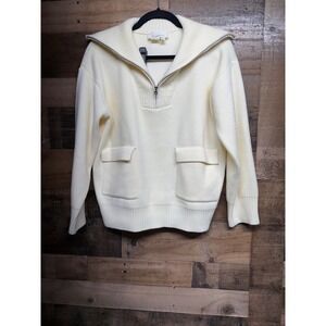 Anthropologie Cream Ivory Quarter Zip Sailor Collar Pullover Sweater Small